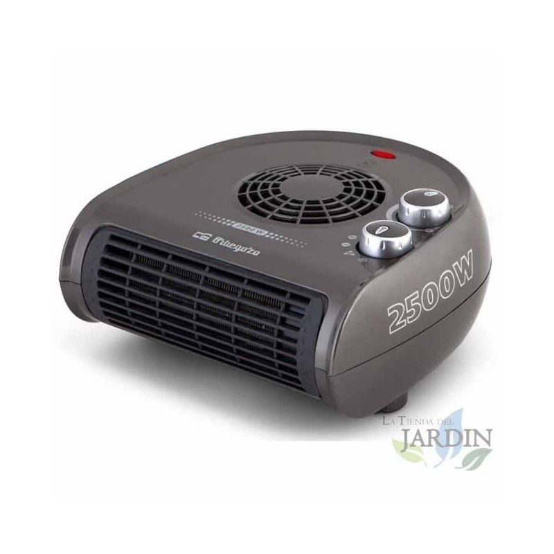 Calefactor horizontal Orbegozo. Dos niveles de potencia: 1250W-2500W. Color Gris. Selector rotativo de tres posiciones.