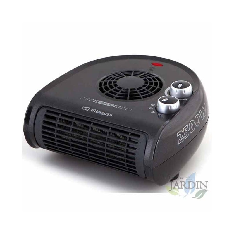 Aquecedor horizontal Orbegozo. Dois níveis de potência: 1250 W-2500 W. Preto. Seletor rotativo de três posições.