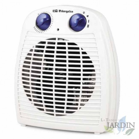 Riscaldatore compatto Orbegozo. Potenza massima 2000W. Due livelli di calore. Temperatura regolabile tramite termostato.