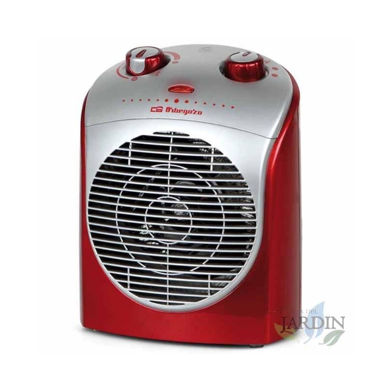 2200W heater. Two heat settings. Adjustable temperature control. Red. Cool air fan function.