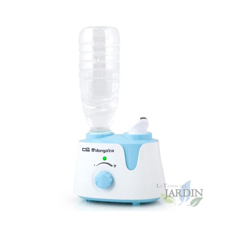 Humidificateur d'air Orbegozo. Les bouteilles en plastique de 0,5 litre maximum sont adaptées. Puissance 12W