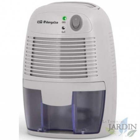 Desumidificador Orbegozo 250 ml/dia. Potência: 27 W. Utiliza um módulo termoelétrico. Capacidade do reservatório: 500 ml.
