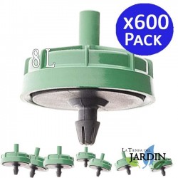 600 x Self-Compensating Irrigation Drippers 8 Liters, Mushroom