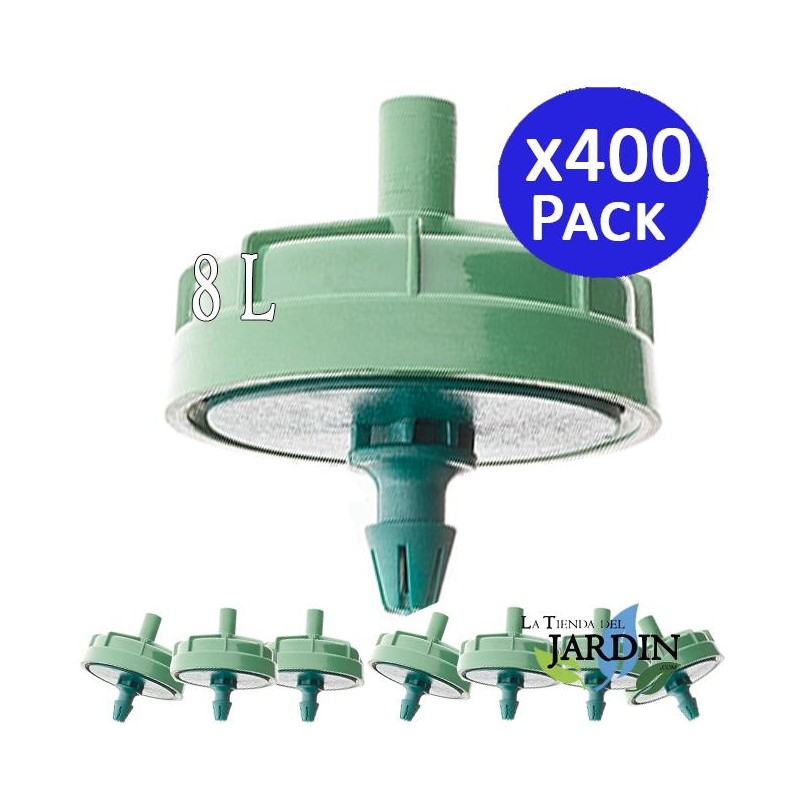 Pack 400 Gotero Autocompensante Antidrenante 8 Litros, Goteros Seta No desmontables para Riego, Agricultura, Tuberia 16mm Pack 400 Gotero Autocompensante Antidrenante 8 Litros, Goteros Seta No desmontables para Riego, Agricultura, Tuberia 16mm
