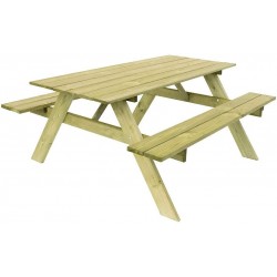 Table de Pique-Nique extérieur en bois traité 177x152x71 cm, deux bancs pliants, 6 à 8 adultes