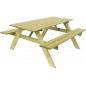 Table de Pique-Nique extérieur en bois traité 177x152x71 cm, deux bancs pliants, 6 à 8 adultes