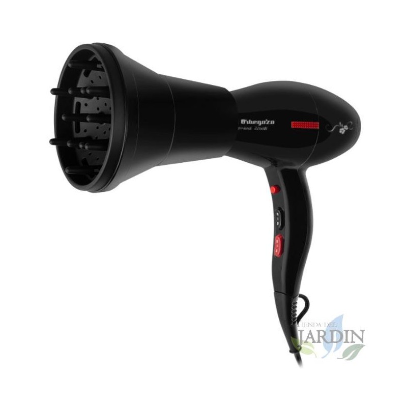 Orbegozo professional hair dryer 2200 W. 2 temperature levels. 2 speeds. Cold air button. Orbegozo professional hair dryer 2200 W. 2 temperature levels. 2 speeds. Cold air button.