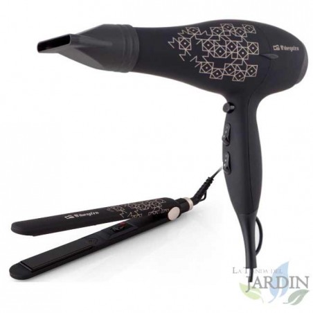  Orbegozo Beauty-Set.  2000 W Trockner, 2 Geschwindigkeiten, 3 Temperaturen.  35 W Haarglätter, 90 x 25 mm Keramikplatten.