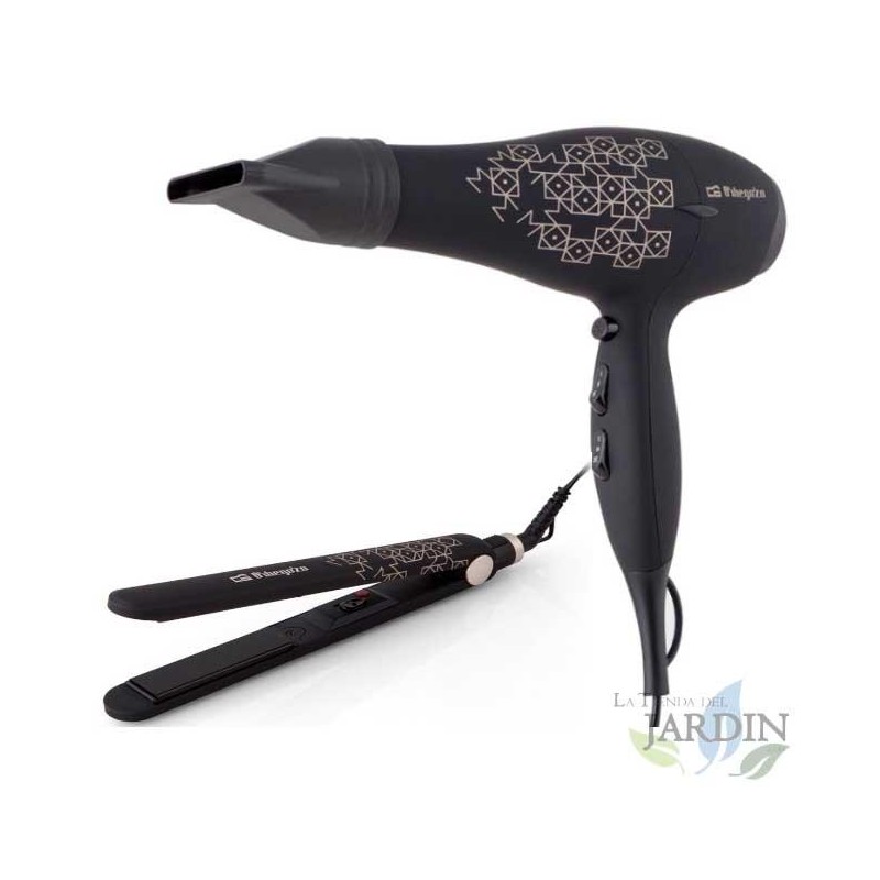 Conjunto de beleza Orbegozo. Secador de cabelo de 2000 W, 2 velocidades, 3 temperaturas. Chapinha de 35 W, placas de cerâmica de