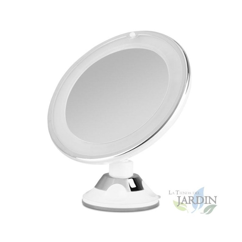 Specchio cosmetico a LED Orbegozo. Diametro 17 cm. Ingrandimento 10x.