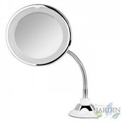 Espejo cosmético con luz LED. 17 cm de diámetro. Luz LED circular. Soporte para mesa.
