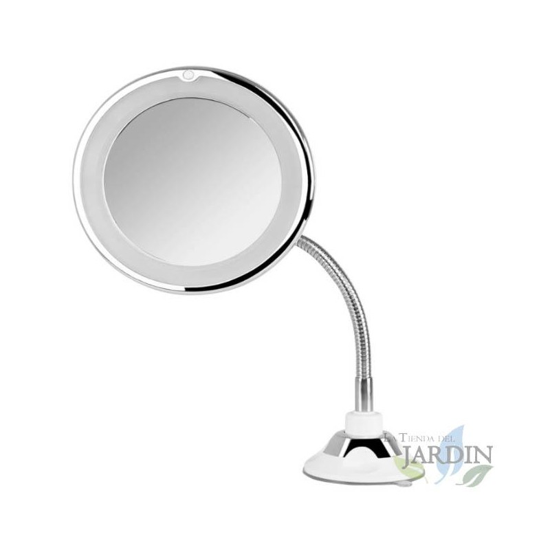 Specchio cosmetico Orbegozo con luce LED. 17cm di diametro. Luce LED circolare. Supporto da tavolo.