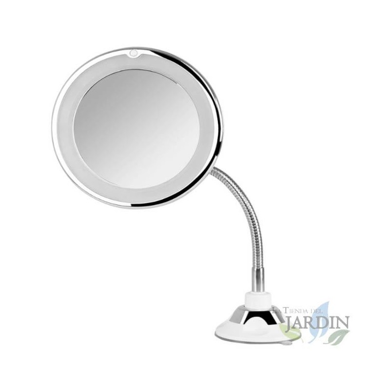 Espelho de maquilhagem com iluminação LED. 17 cm de diâmetro. Luz LED circular. Suporte de mesa.