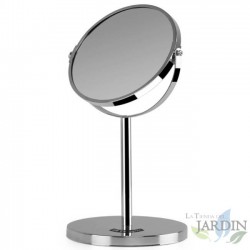  360º-Kosmetikspiegel mit Orbegozo-Basis.  17cm Durchmesser.  Beidseitig: A ohne Vergrößerung.  B: 5-fache Vergrößerung.  Chrom-
