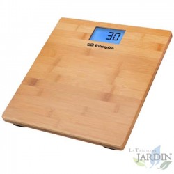  Orbegozo elektronische Personenwaage.  Maximale Kapazität: 150 kg.  LCD Bildschirm.  Große Bambusholzoberfläche.  Geringer Kons