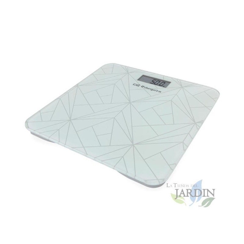 Pèse-personne électronique numérique Orbegozo, poids corporel, plateforme 29x28x2 cm, 180 Kg. Surface en verre trempé blanc