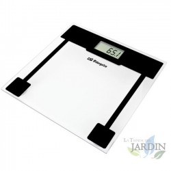  Electronic bathroom scale.  Tempered glass surface.  Max. capacity: 150 kg.  3.2" LCD screen.