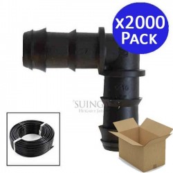 2000 Stück Tropfbewässerungs-Winkel 16 mm – Schlauchverbinder aus schwarzem Kunststoff