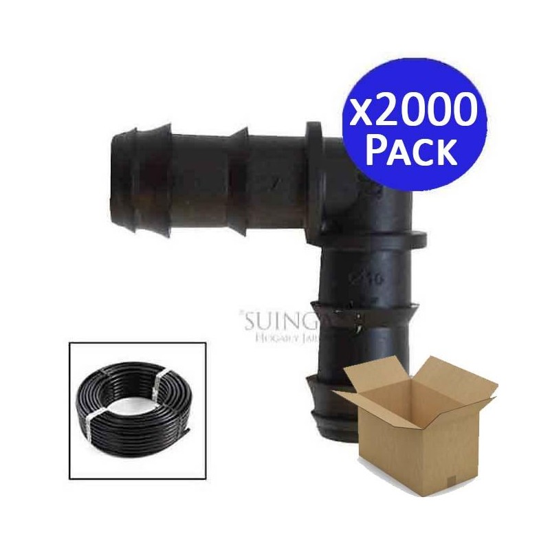 2000 Stück Tropfbewässerungs-Winkel 16 mm – Schlauchverbinder aus schwarzem Kunststoff 2000 Stück Tropfbewässerungs-Winkel 16 mm – Schlauchverbinder aus schwarzem Kunststoff