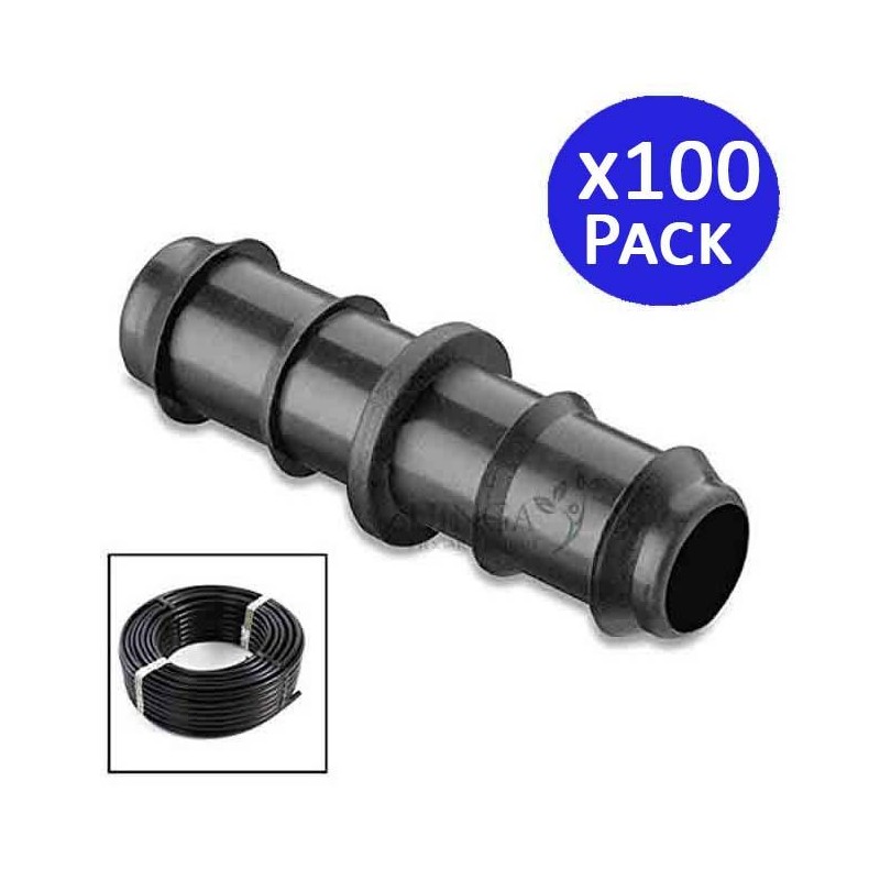 Lot de 100 Jonction goutte à goutte 16mm. Maillon de liaison pour tuyau d'irrigation de diamètre 16 mm, noir Lot de 100 Jonction goutte à goutte 16mm. Maillon de liaison pour tuyau d'irrigation de diamètre 16 mm, noir