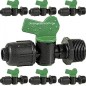 Pack 10 Llave de paso cinta riego por goteo 16mm x 1/2'', válvula conectora resistente para sistemas de riego