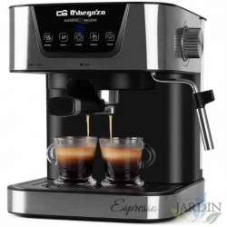 Cafetera automática para espresso y cappucino Orbegozo EX6000 1050 W. Permite utilizar tanto café molido como monodosis.