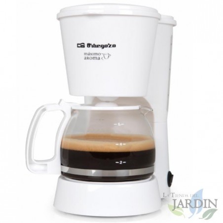 Cafetera de goteo Orbegozo, color blanco, capacidad 6 tazas, filtro permanente extraíble, potencia 650W
