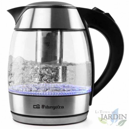 Hervidor de agua cristal Orbegozo. Capacidad 1,8 L. Potencia 2200W. Jarra en vidrio graduada.