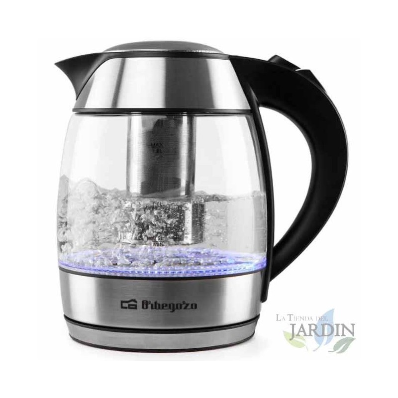 Orbegozo glass kettle. 1.8 L capacity. 2200 W power. Graduated glass jug.