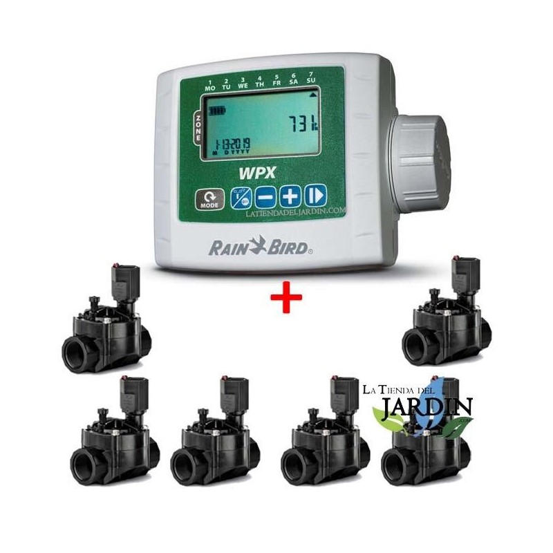 WPX6 Programmer Kit + 6 Solenoid Valves 100HV 9V 1" Rain Bird