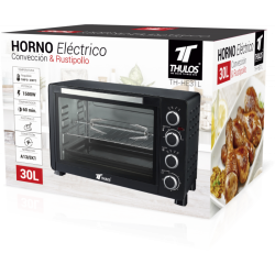 Forno elétrico de mesa de 30 litros, convecção e grelha para assar, 1500 W, temporizador, 38 x 28 x 21 cm