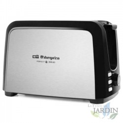 Toaster für 2 Scheiben Orbegozo-Brot.  Vorder- und Rückseite aus Edelstahl.  Leistung: 750W