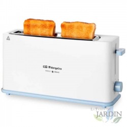 Orbegozo long-slot toaster. Wide slot for 36mm thick bread. Extra lift system. 850 W power.