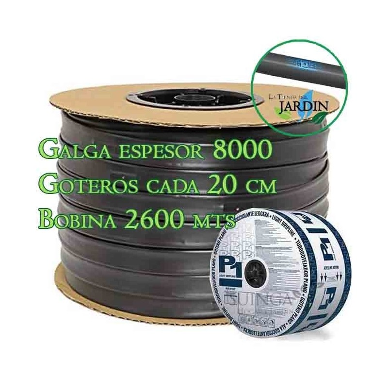 Cinta riego por goteo 16mm 2600 mts. Galga espesor 8 mil. Goteros 1,5 l/h cada 20 cm