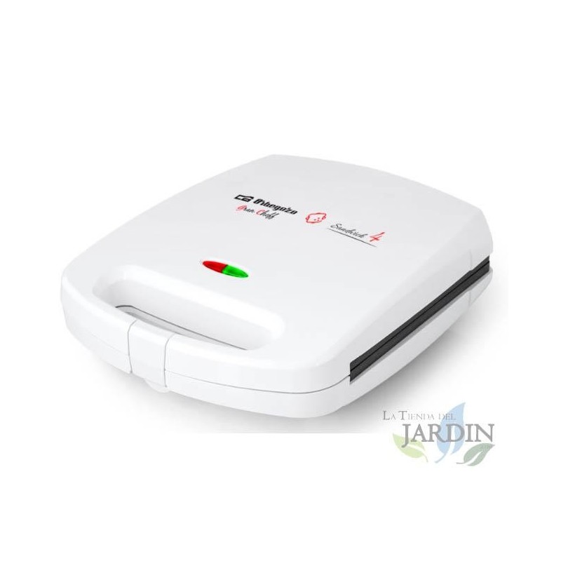 Sanduicheira Orbegozo. Potência: 1500 W. Para 4 sanduíches. Revestimento antiaderente. Tosta uniforme.