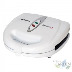 Weißer Orbegozo Sandwichmaker. Für 2 Sandwiches. Schneidet das Sandwich nicht. Antihaftbeschichtung. 800 W.