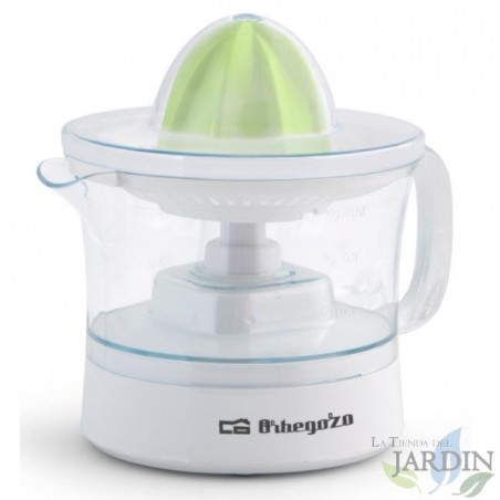 Estrattore di succo Orbegozo. Potenza 25 W. Capacità 0,5 litri. Include due coni. Rotazione bidirezionale. Base antiscivolo.