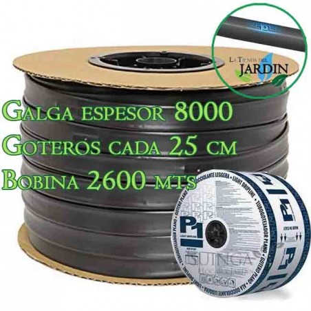 Cinta riego por goteo 16mm 2600 mts. Galga espesor 8 mil. Goteros 1,5 l/h cada 25 cm