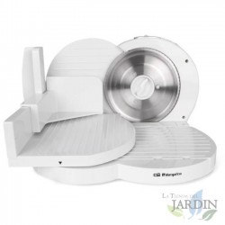 Orbegozo White Slicer. 150 W. Stainless steel blade. 3-speed button. Slice thickness adjustment.