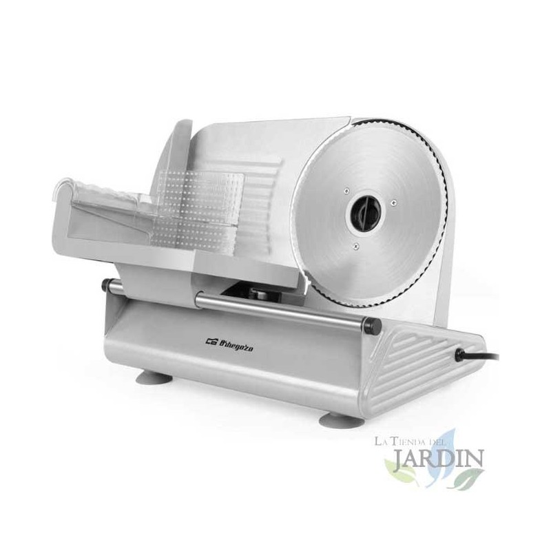 Orbegozo metal slicer. Power 150 W. Stainless steel blade. Adjustment of slice thickness. Orbegozo metal slicer. Power 150 W. Stainless steel blade. Adjustment of slice thickness.
