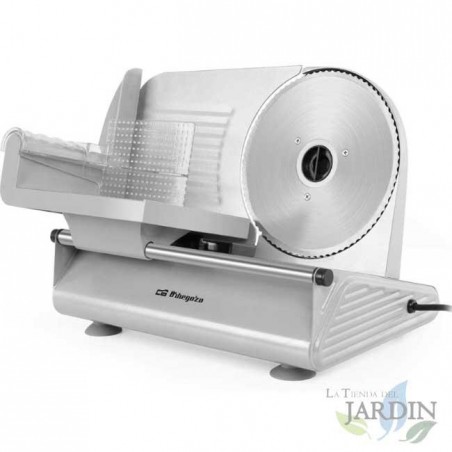 Affettatrice metallica Orbegozo. Potenza 150 W. Lama in acciaio inox. Regolazione dello spessore del trim.