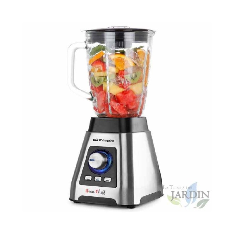 Orbegozo blender. 1500W power. 1.5L graduated glass jug. Stainless steel body.