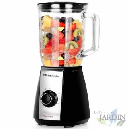 Frullatore in vetro Orbegozo. Vaso di cristallo. Capacità 1,5 litri. 5 velocità + TURBO.  Funzione rompighiaccio.  Potenza 600W.