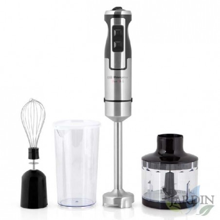Orbegozo 1000 W Stabmixer aus Edelstahl mit Zubehör. 2 Geschwindigkeiten. Turbofunktion.