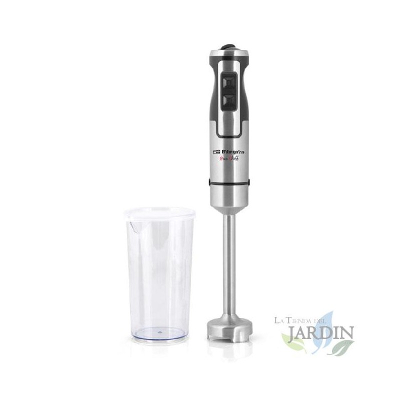 Orbegozo 1000W INOX hand blender.  2 speeds.  TURBO function.  Stainless steel sheet.  Orbegozo 1000W INOX hand blender.  2 speeds.  TURBO function.  Stainless steel sheet.