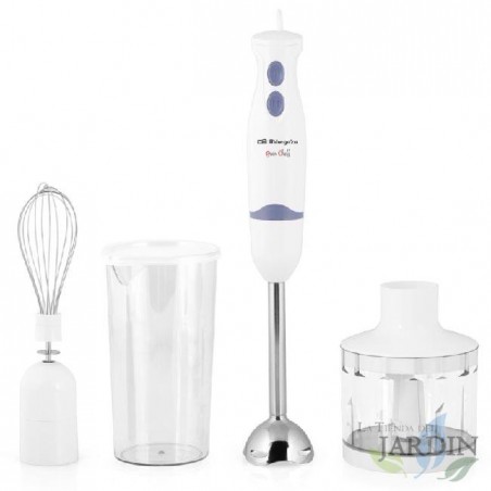  Chopper blender.  2 speeds.  Mixer and measuring cup 600 ml.  Universal chopper with lid 500 ml.  Power 400W.