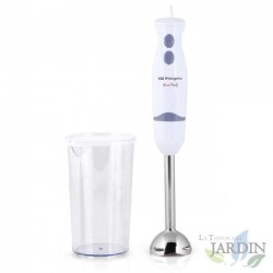 Stabmixer. 2 Geschwindigkeiten. 600 ml Mixschüssel mit Deckel. 400 W Leistung. Arm und Klinge aus Edelstahl.