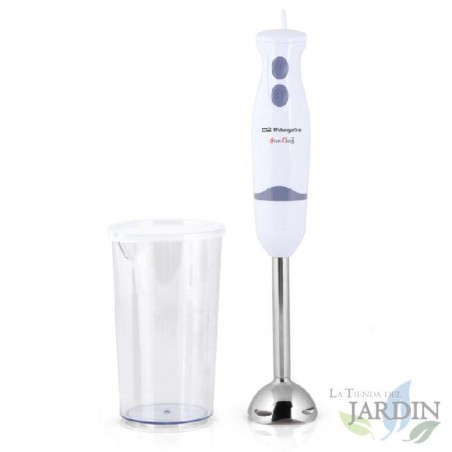 Stabmixer. 2 Geschwindigkeiten. 600 ml Mixschüssel mit Deckel. 400 W Leistung. Arm und Klinge aus Edelstahl.