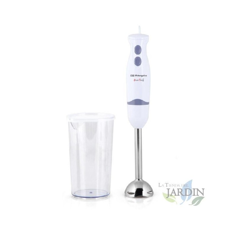 Stabmixer. 2 Geschwindigkeiten. 600 ml Mixschüssel mit Deckel. 400 W Leistung. Arm und Klinge aus Edelstahl.