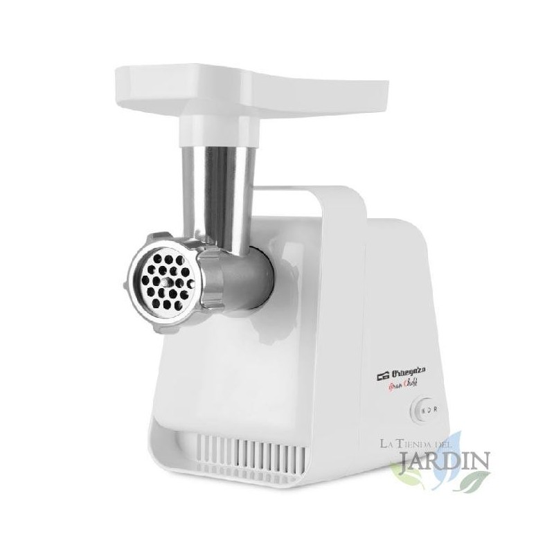 Tritacarne Orbegozo da 600 W. Accessori: 3 dischi in acciaio inox, 2 lame. Utile per insaccare salsicce.